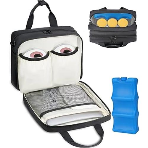 Mancro Breastmilk Cooler Bag for Travel Fits Baby Bottles Up to 9Oz, Breast Pump Bag with Cooler Compatible with Momcozy/Medela/Elvie/Willow Breast Pump and Waterproof Mat, Black