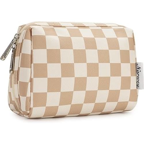 Narwey Small Makeup Bag for Purse Travel Makeup Pouch Mini Cosmetic Bag for Women (Light Checkerboard, Small)