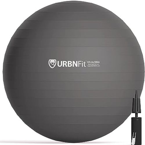 URBNFit Exercise Ball - Yoga Ball in Multiple Sizes for Workout, Pregnancy, Stability - Anti-Burst Swiss Balance Ball w/Quick Pump - Fitness Ball Chair for Office, Home, Gym - Silver - 26IN