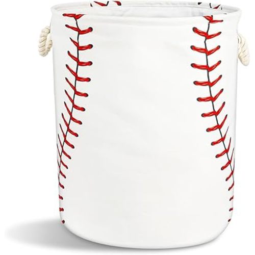 Baseball Texture Laundry Basket with Handles Collapsible Laundry Hamper Waterproof Toy Organizer Funny Dirty Clothes Hamper for College Dorm Bathroom Bedroom