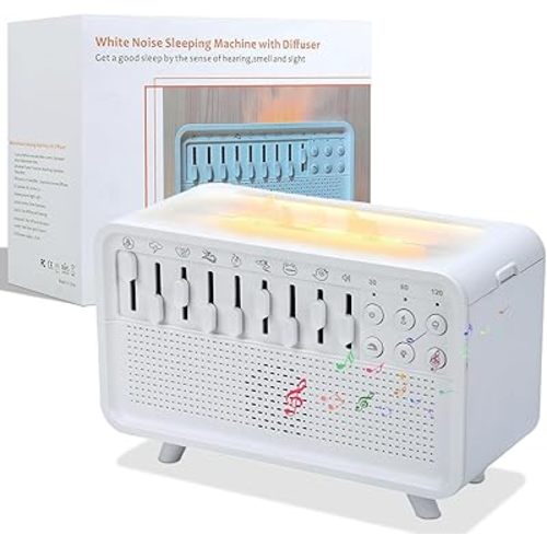 White Noise Night Light Humidifier, 3-in-1 White Noise Sound Machine Humidifier with 8 Ambient Sounds, Diffuser Sound Box Powered by USB, Sleep Sound Machine for Home Office, Timer