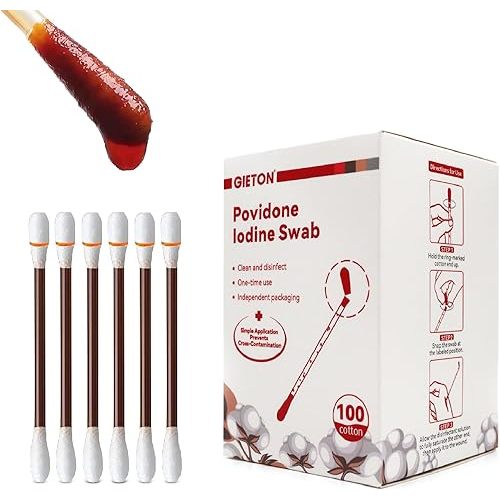 100-count Disposable Povidone Iodine Swabs, Iodine Cotton swabs, Iodine swabsticks, Wound Care, Gentle Care and Emergency Care for The Whole Family.