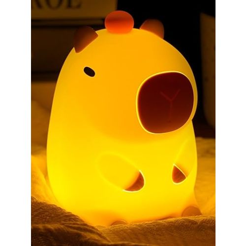 Amaredom Capybara Night Light, Cute Capybara Lamp, Silicone Dimmable Nursery Nightlight, Rechargeable LED Bedside Lamp with 20 Minutes Timer & Tap Control Baby Girls Women Bedrooms, Living Room