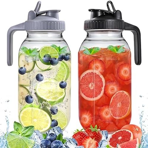 2 Pack 64 oz Glass Pitcher with Lid, Mason Jar Pitcher, 2 Quart Breast Milk Pitcher Jug Leak-Proof Airtight Sun Tea Jar, Glass Pitcher, Sun Tea Pitcher for Ice Tea, Cold Brew Coffee, Breast Juices