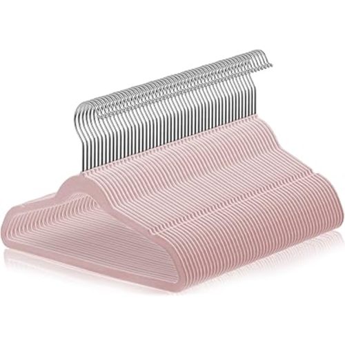 Casafield 50 Velvet Kid's Hangers - 14" Size for Children's Clothes - Light Pink