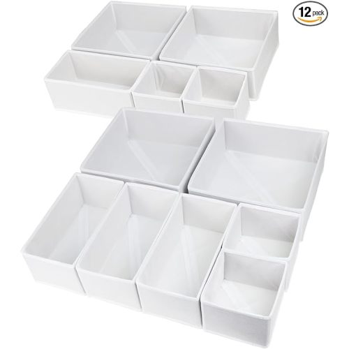 12 Pack Drawer Organizers for Clothing, Foldable Clothes Drawer Organizer for Underwear, Folded Clothes, Baby Clothing, Socks, Bra, Towels, Ties - Multi-pack Clothes Organizer Storage Box (White)