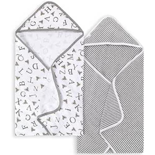 Burts Bees Baby Infant Hooded Towels A-Bee-C Organic Cotton, Unisex Bath Essentials and Newborn Necessities, Soft Nursery Towel with Hood Set, 2-Pack Size 29 x 29 Inch - A-bee-c