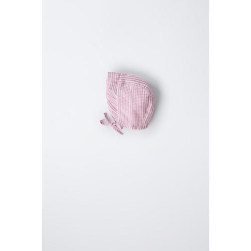 EMBROIDERED GINGHAM BONNET - Pink | ZARA United States