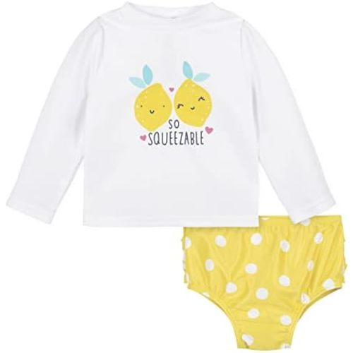Gerber Baby Girls' Baby Toddler Long Sleeved Rashguard Swim Bathing Suit Set