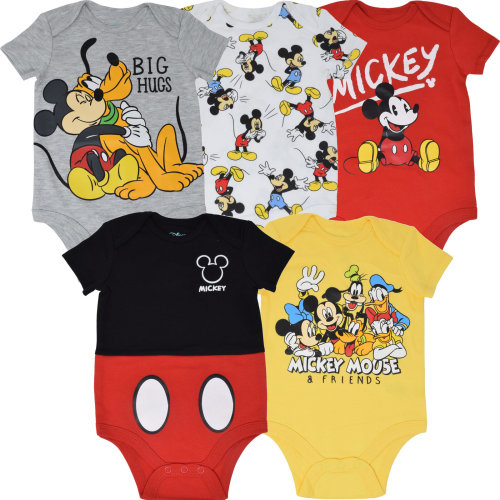 Disney Mickey Mouse Newborn Baby Boys 5 Pack Bodysuits Newborn to Infant