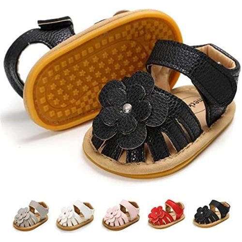 Babelvit Infant Baby Girl Boy Sandals Comfort Premium Summer Outdoor Casual Beach Shoes with Flower Bowknot Anti Slip Rubber Sole Newborn Toddler Prewalker First Walking Shoes