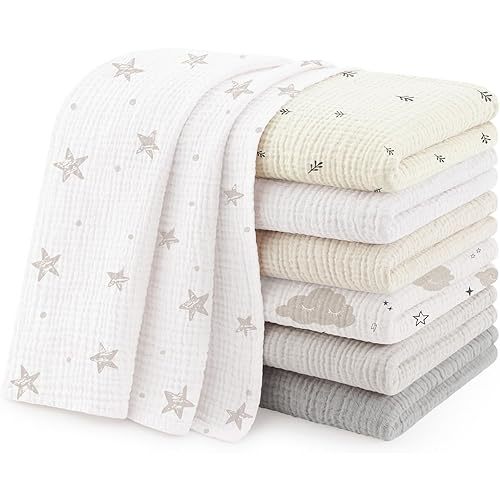 Susurration Muslin Burp Cloths 24x24 Inches Ultra Soft 100% Cotton, 4 or 7 Pack Baby Washcloths for Newborn, Absorbent Burp Rags & Swaddle Blankets