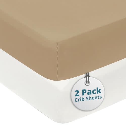 Little Peaches Neutral Crib Sheets - Super Soft & Breathable Toddler Mattress Sheets, Portable Fitted Sheets for Girls & Boys, 4 Way Stretch Knitted Fitted Sheet, 2 Pack - Taupe & White