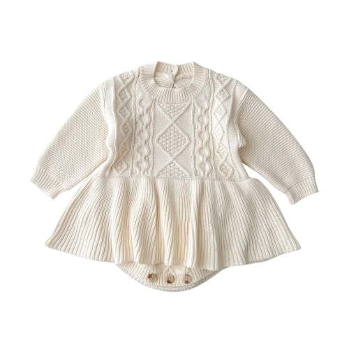 WUXIAN Babys Girls Solid Color Spring Winter Long Sleeve Knit Sweater Romper Bodysuit Dress Clothes Onesie Toddler Leisure Child Clothing