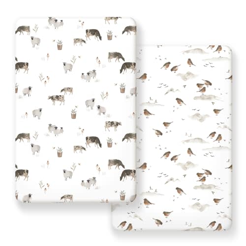 Pack n Play Sheets Fitted 2 Pack, Stretchy Ultra Soft Jersey Knit Pack and Play Sheets, Universal Fitted Portable/Mini Crib Mattresses Snug and Safe, Stylish Pattern for Boy and Girl