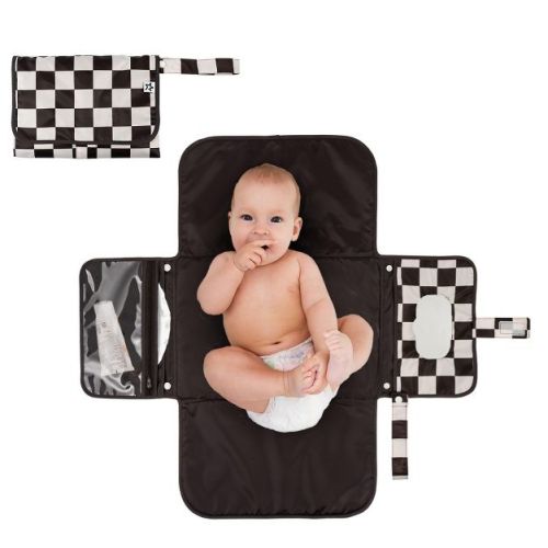 Tiny Twinkle Portable/Foldable Waterproof Diaper Changing Pad with Smart Wipes Pocket (Sage Checkers)