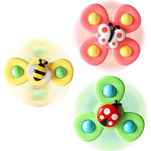 ALASOU 3PCS Suction Cup Spinner Toys for 1 Year Old Boy Girl|Spinning Top Baby Toys 6 12 18 Months|1 2 Year Old Boy Birthday Gift|Baby Bath Toys for Kids Ages 1-3|Sensory Toys for Toddlers 1-3