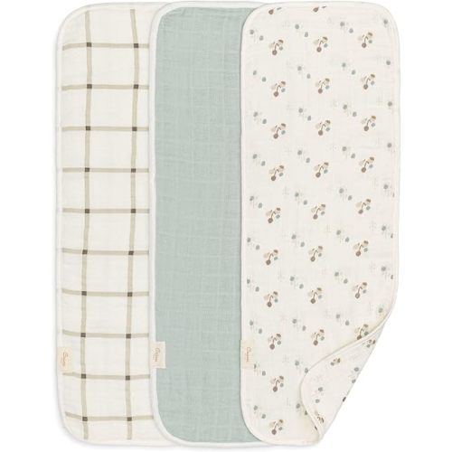 Crane Baby 100% Organic Cotton 3-pc. Burp Cloth Set - GOTS Certified Cotton, Absorbent & Lightweight with Neutral Designs, Machine Washable, Muslin Burp Cloth