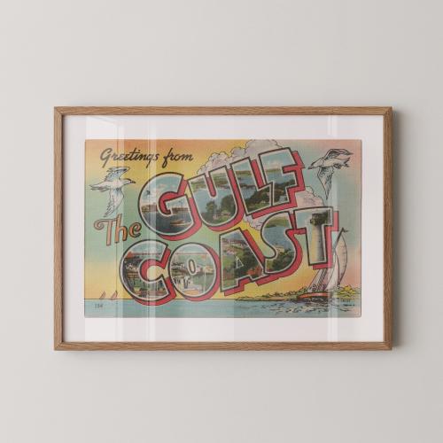 Gulf Coast Fine Art Paper Print, Greetings from Gulf Coast , Retro Gulf Coast Decor, Vintage Gulf Coast , Retro Wall Art, Gulf Coast Poster