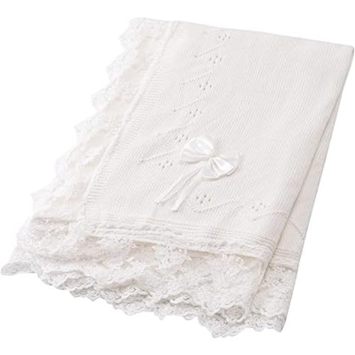 Booulfi Baby Blanket for Girls Boys Swaddles for Newborns Receiving Blankets Neutral Baptism Christening Knit White Baby Blanket Small Baby Crib Blanket, 37x42