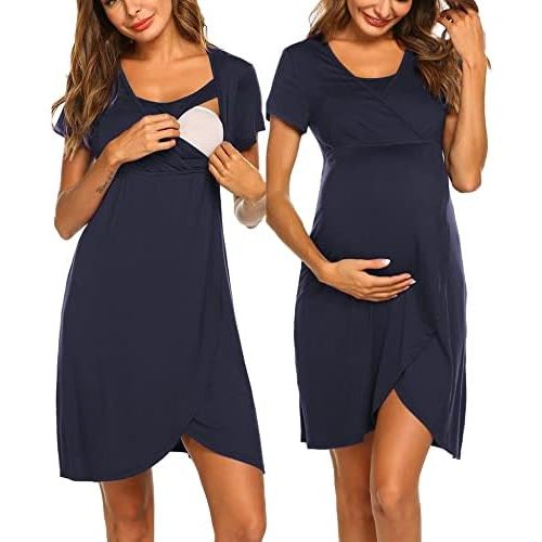 Ekouaer Nursing Nightgown 3 In 1 Maternity Nightgown Short Sleeve Nursing Gown Breasfeeding Sleepwear Delivery Dress