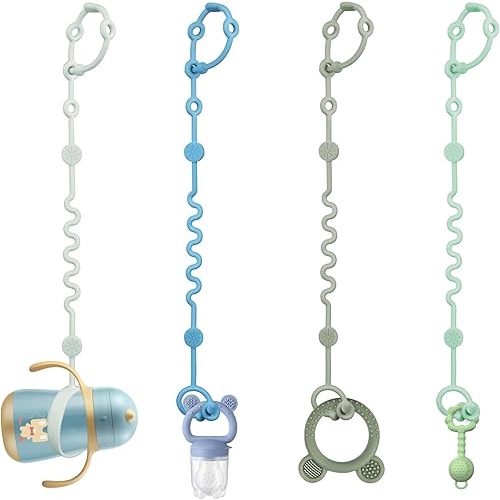 Toy Straps for Baby, Adjustable Toy Holder for Stroller Accessories, Silicone Baby Tether Pacifier Clip, No Throw Baby Travel Essential Leash for High Chair, Car Seat (boy-4 Pack)