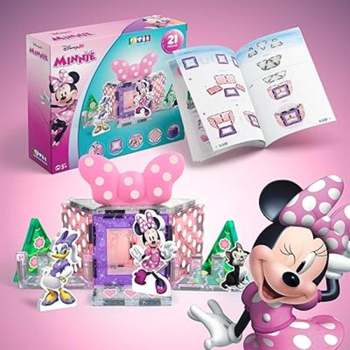 Tytan Official Disney Junior Minnie Mouse Magnetic Character Tile Set – 21-Piece STEAM Building Toy with Reusable Stickers & Instruction Manual – Educational Toy for Kids Ages 3+