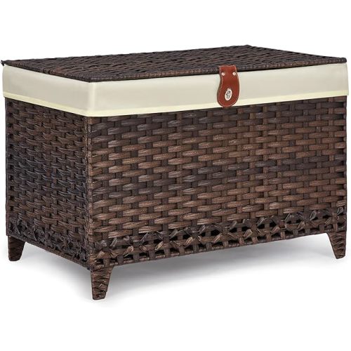 Wicker Storage Basket with Lid,Rattan Shelf Basket with Removable Liner Bag,160L Storage Bin,Storage Trunk with Heightened Feet,Storage Container for Wardrobe,Home Organizer