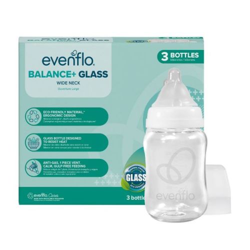 Evenflo 3pk Balance Wide-Neck Anti-Colic Baby Bottles Glass - 6oz: BPA-Free, Level 1 Slow Flow, 3-Pack