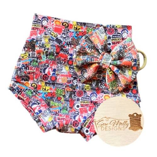 Baby toddler Rock bands rock and roll high waisted bummies - 0/3mo-4/5