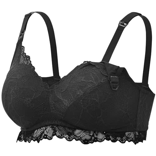 Momcozy Lace Nursing Bra, Wirefree Padded Nursing Bras for Breastfeeding, V Neck Maternity Bra for Pregnancy, Soft Lace