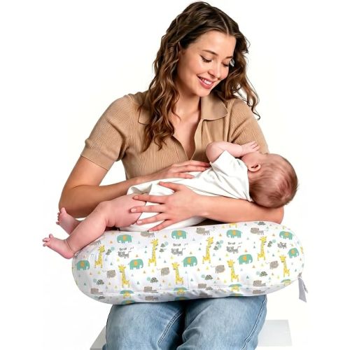Little Grape Land Nursing Pillow for Infants, Breastfeeding Pillows, Baby Pillow for Nursing, Bottle Feeding with Machine Washable Cover & Breathable Filling (Woodland)
