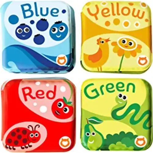BabyBibi Floating Baby Bath Books for Baby. Kids Learning Bath Toys. Waterproof Bathtime Toys for Toddlers. Kids Educational Infant Bath Toys. (Set of 4: Color Recognition Bath Books) - Colors