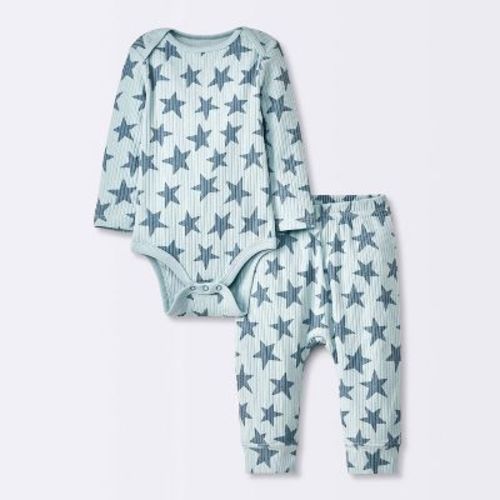 Baby 2pc Stars Wide Ribbed Top & Bottom Set - Cloud Island™ Blue Newborn