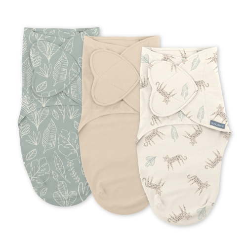 SwaddleMe by Ingenuity Monogram Collection Baby Swaddle, 100% Cotton, 0-3 Months, Pocket Fold Design for Easy Changes, 1.0 TOG, 3-Pack - Born Free