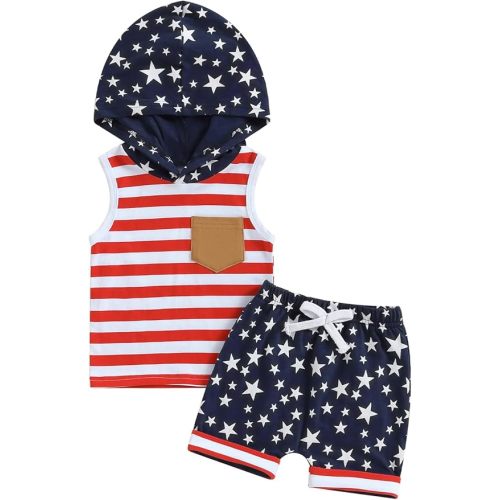 Ledy Champswiin Summer Toddler Boy Clothes Set, Cotton Baby Boy Outfits Hooded Tank Tops and Shorts