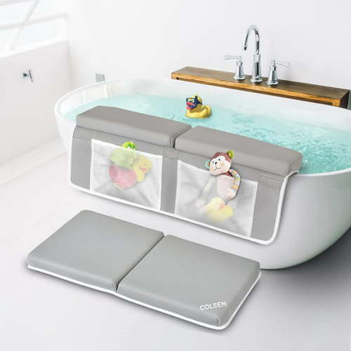 COLSEN Bath Kneeler and Elbow Rest Pad with Bathtub Toy Organizer, Gray