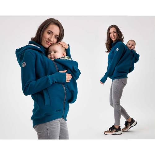 POLA Front/Back 5in1 Babywearing coat Maternity Pregnancy Multifunctional Kangaroo hoodie baby carrying jacket Petrol Green, Christmas gift