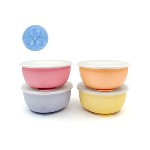 Stainless Steel Bowl with Silicone Suction Sleeve + Lids