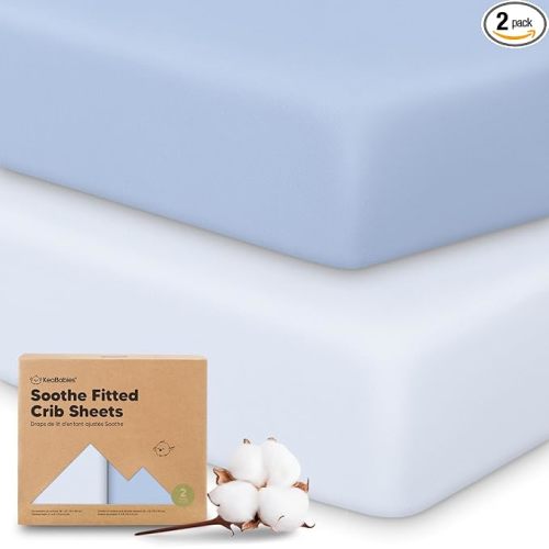 KeaBabies 2-Pack Organic Crib Sheets for Boys, Girls - 52x28 Fitted Crib Mattress Sheet Neutral, Breathable Jersey Cotton Cover for Baby Bed, Toddler Mattress, Soft & Cute Prints (Blue Flax)
