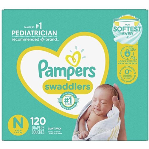 Diapers Newborn/Size 0 (< 10 lb), 120 Count - Pampers Swaddlers Disposable Baby Diapers, Giant Pack (Packaging May Vary)