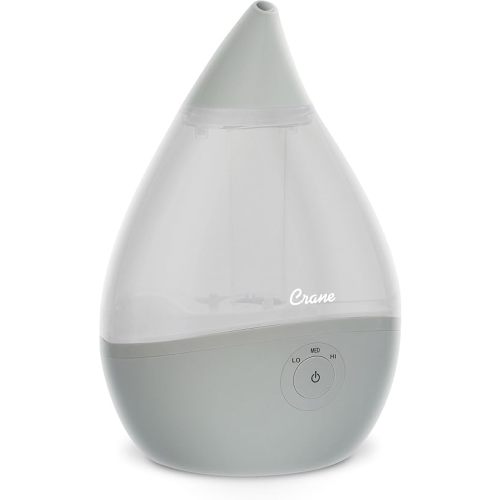 Crane Droplet Ultrasonic Small Air Humidifiers for Bedroom and Office, 0.5 Gallon Cool Mist Humidifier for Plants and Home, Humidifier Filters Optional, Grey