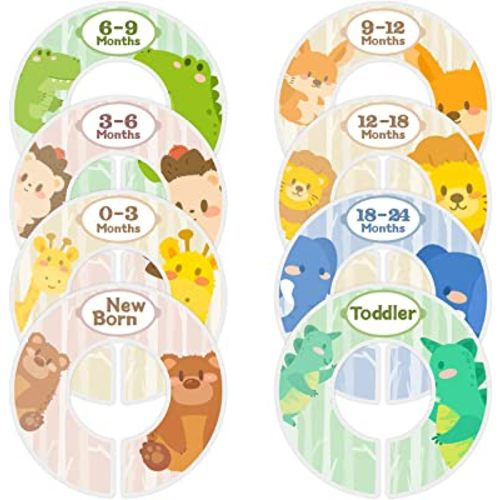 Upain Baby Closet Size Dividers for Clothes Set of 8 Nursery Floral Animal Starry Sky Clothes Organizer by Size/Ages from Newborn to Toddlers Wardrobe Hanger Dividers for Unisex Baby Girls Boys