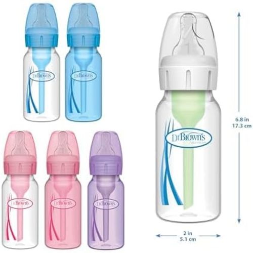 Dr. Brown's Natural Flow Anti-Colic Options+ Narrow Baby Bottle, 4 oz/120 mL, with Level 1 Slow Flow Nipple, 0m+, 4 Pack