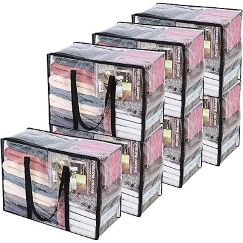 Vieshful 7 Pack Clear Comforter Storage Bag, 40L Clothes Storage Bag with Zipper Closet Organizer, Plastic Storage Containers Moving bags for Comforter, Blanket, Bedding, Duvet, Toys