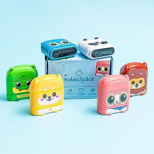 KiddoSpace Name Stamp for Clothing Kids - Kiddostamp™ Customized Double Sided Name Stamp - Personalised Clothing Stamps - Waterproof Name Stamp (White + Black Ink)