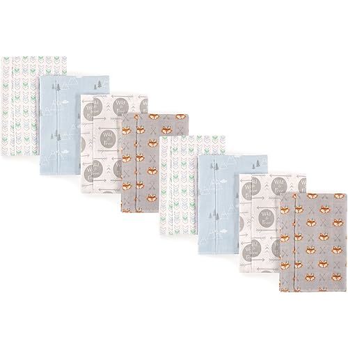 Luvable Friends Unisex Baby Cotton Flannel Burp Cloths, Wild Free 8-Piece, One Size