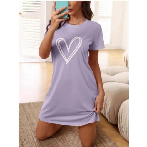 S.Christina Women's Sleepshirts, Short Sleeves Sleepwear, Above the Knee Sleep Dress for Girls, Breathable and Comfortable Nightshirt