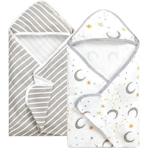 Momcozy Baby Hooded Towel, 2 Pack Bamboo Cotton Bath Towel for Boy or Girl, Super Soft Baby Towel with Original Design, Shower Gifts for Newborn (28 X 28 Inch, Starry Sky)