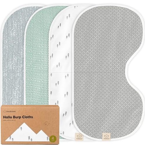KeaBabies 4-Pack Baby Burp Cloths Baby Girl, Boy - Organic Cotton Burp Cloth, Extra Large, Absorbent, Soft Burping Cloths & Bibs Set for Babies, Newborn Burp Clothes, Thick Burp Rags (Nordic)